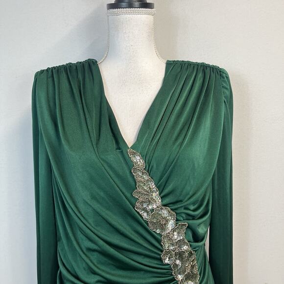 Vintage 80s Dynasty David Rose Dress sz 16 Green Jewels Sequins Cocktail Wedding - Picture 3 of 16